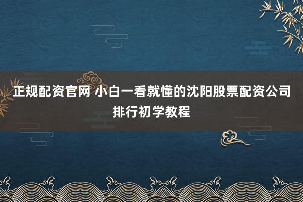正规配资官网 小白一看就懂的沈阳股票配资公司排行初学教程