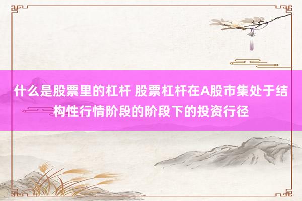 什么是股票里的杠杆 股票杠杆在A股市集处于结构性行情阶段的阶段下的投资行径